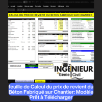 feuille de Calcul du prix de revient du Béton Fabriqué sur Chantier: Modèle Prêt à Télécharger