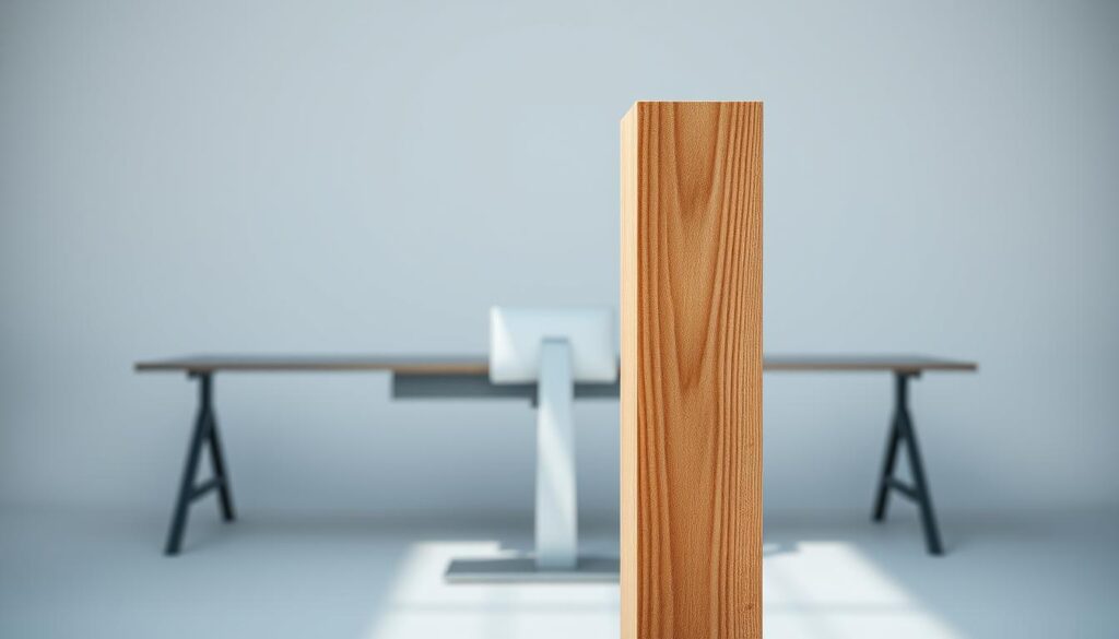 A detailed economic evaluation of a wooden beam, showcased in a clean, minimalist setting. The beam is positioned in the foreground, its natural grain and texture prominently displayed under soft, directional lighting that casts subtle shadows. The middle ground features a sleek, modern desk or workstation, hinting at the technical analysis and calculations involved. The background is a simple, muted color palette, allowing the beam and its details to take center stage. The overall atmosphere is one of thoughtful, analytical assessment, inviting the viewer to closely examine the structural and financial considerations of this crucial construction element.