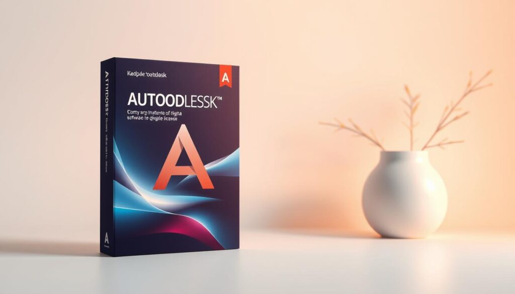 A high-quality, photorealistic digital illustration of a 20,50 € Autodesk software offer, featuring a crisp, clean product shot of the software box or digital license against a white background, with warm, soft lighting accentuating the details and branding. The packaging or license should be depicted with a sense of premium quality, capturing the value and affordability of the offer. The composition should be elegantly balanced, drawing the viewer's eye to the central focus of the discounted Autodesk product. An air of simplicity and minimalism should pervade the scene, allowing the subject to shine.