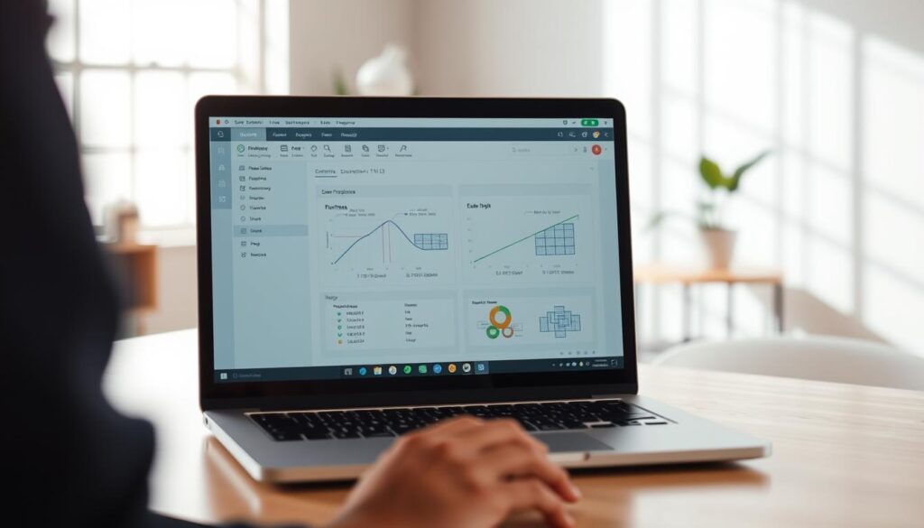 A sleek, modern online structural analysis software interface, prominently displayed on a laptop screen. The application's user-friendly dashboard features intuitive tools and options for effortless structural calculations. In the background, an ethereal, light-filled workspace with clean lines and minimalist decor, creating a serene, educational atmosphere. Soft, diffused lighting illuminates the scene, highlighting the software's streamlined design and intuitive usability. The overall visual conveys a sense of accessible, web-based technology empowering students to master structural engineering concepts through interactive, tutorial-driven workflows.