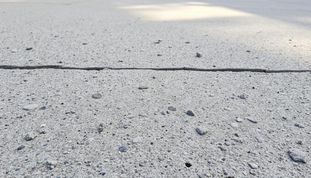 A weathered, textured surface of recycled concrete pavement, with a mottled gray color palette and subtle variations in texture. The foreground showcases the rough, pitted appearance of the repurposed material, while the middle ground reveals a layered composition of different-sized aggregate fragments. In the background, a soft, diffused light source casts gentle shadows, creating a sense of depth and dimensionality. The overall mood is one of rugged sustainability, highlighting the environmental benefits of using recycled concrete in construction. The image is captured at a slightly elevated angle, emphasizing the tactile, industrial nature of the material.