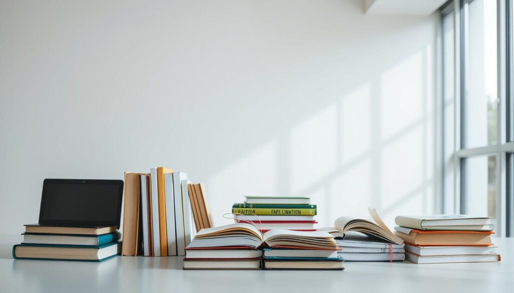 Formations en Génie Civil Pas Cher: A modern, minimalist image showcasing a collection of textbooks, laptops, and study materials against a clean, uncluttered background. Diffused natural lighting filters through large windows, creating a soft, pleasant ambiance. The composition focuses on the affordability and accessibility of the learning resources, with a balanced arrangement of the objects to convey a sense of organization and efficiency. The image should evoke a mood of focused productivity and highlight the value proposition of "Affordable Learning Options" for the given subject matter.