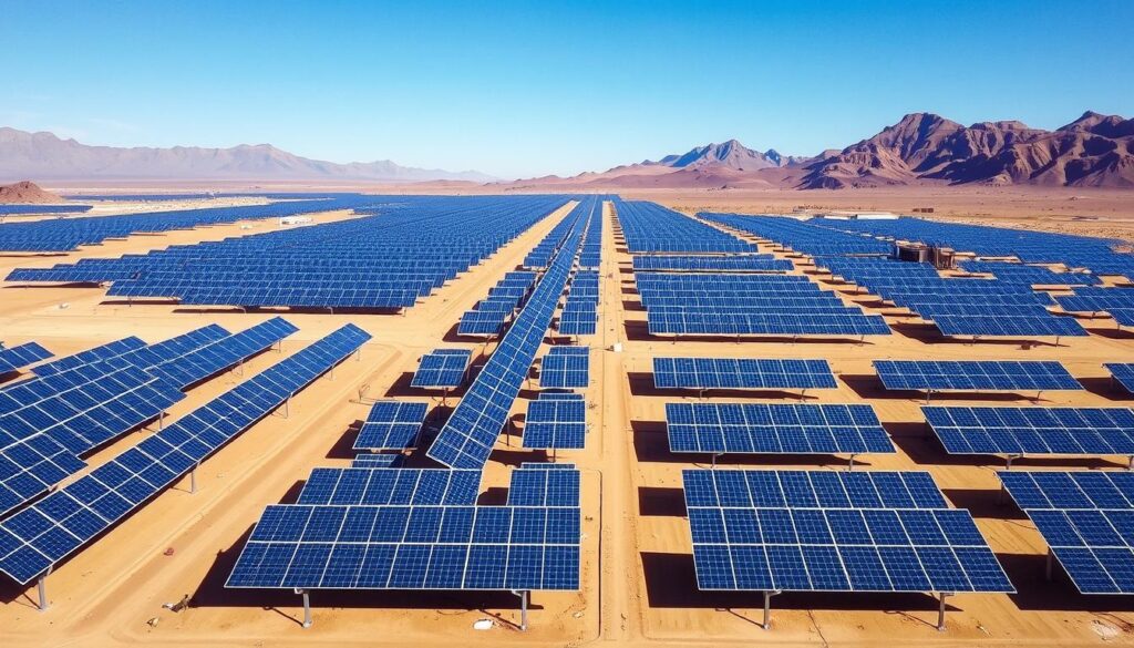 Image generation prompt: une image des centrales solaires NOOR avec des panneaux solaires