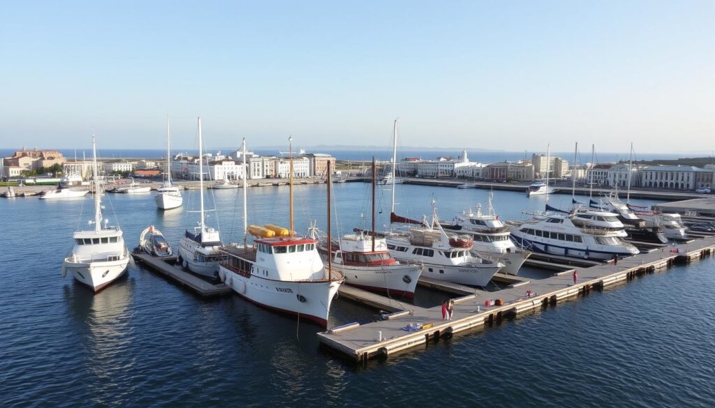 Image generation prompt: une image du port de Tanger Med avec des navires en escale
