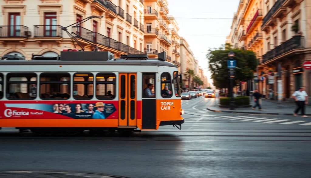 Image generation prompt: une image du tramway de Casablanca en mouvement
