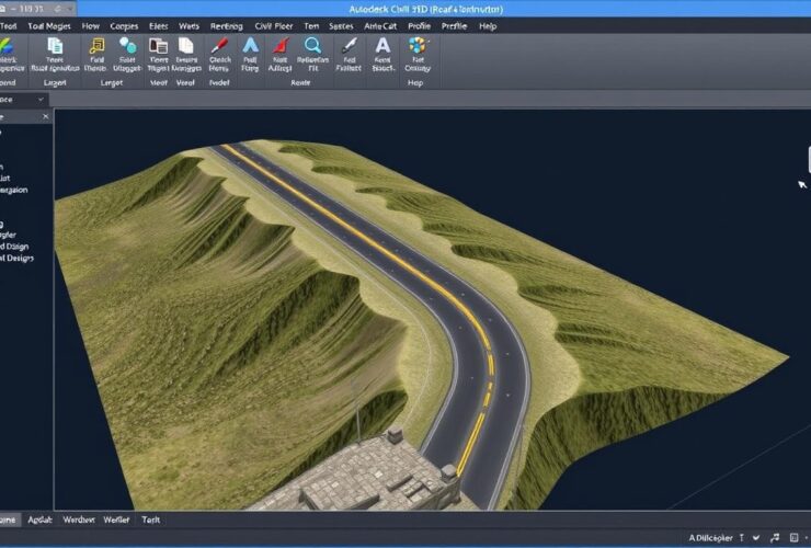 Interface d'Autodesk Civil 3D montrant la modélisation d'une infrastructure routière, un des meilleurs logiciels pour ingénieurs en génie civil 2025