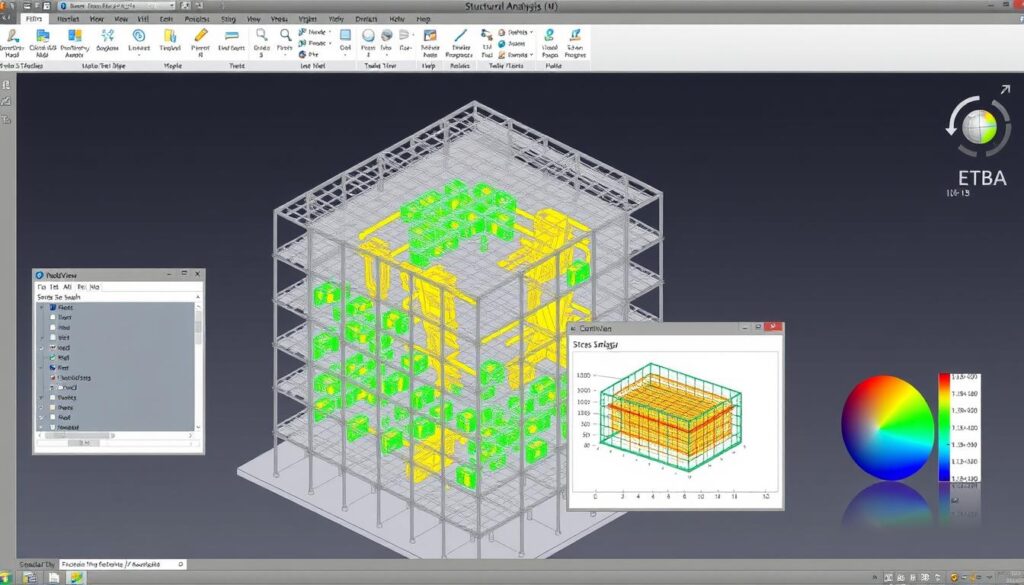 Interface d'ETABS montrant l'analyse structurelle d'un bâtiment, un des meilleurs logiciels pour ingénieurs en génie civil 2025 Interface d'ETABS montrant l'analyse structurelle d'un bâtiment, un des meilleurs logiciels pour ingénieurs en génie civil 2025
