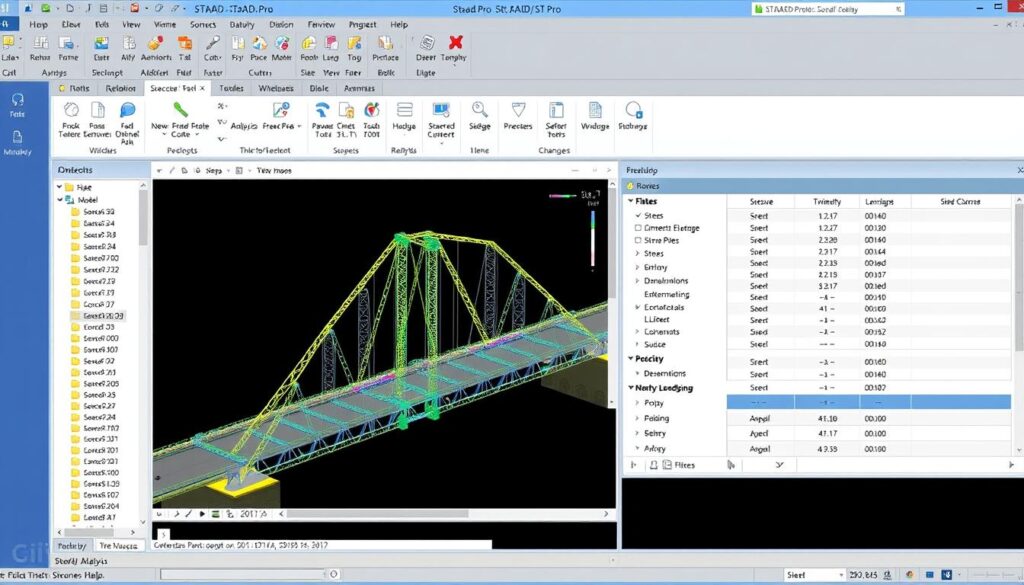 Interface de STAAD.Pro montrant l'analyse structurelle d'un pont, un des meilleurs logiciels pour ingénieurs en génie civil 2025 Interface de STAAD.Pro montrant l'analyse structurelle d'un pont, un des meilleurs logiciels pour ingénieurs en génie civil 2025