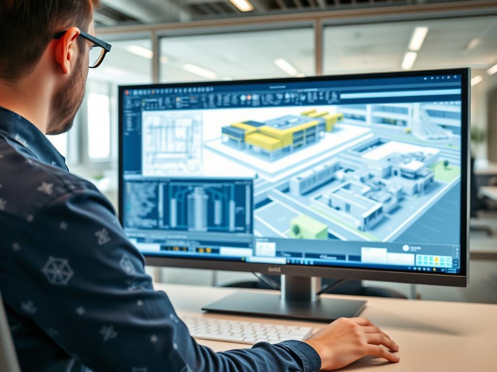 Professionnel du BTP utilisant un logiciel de CAO pour un projet de construction Professionnel du BTP utilisant un logiciel de CAO pour un projet de construction