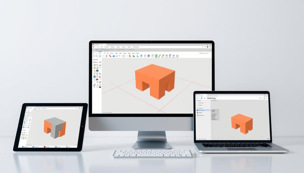 SketchUp fonctionnant sur différents appareils: ordinateur, tablette et navigateur web SketchUp fonctionnant sur différents appareils: ordinateur, tablette et navigateur web
