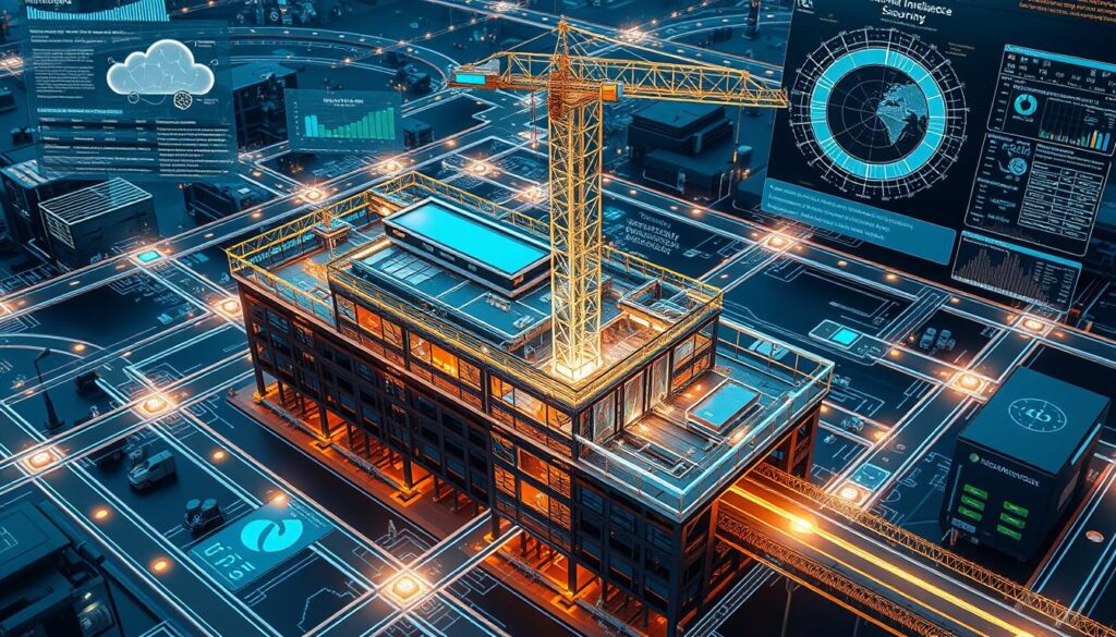 Visualisation futuriste montrant l'intelligence artificielle appliquée au génie civil, représentant l'avenir des meilleurs logiciels pour ingénieurs en génie civil 2025 Visualisation futuriste montrant l'intelligence artificielle appliquée au génie civil, représentant l'avenir des meilleurs logiciels pour ingénieurs en génie civil 2025