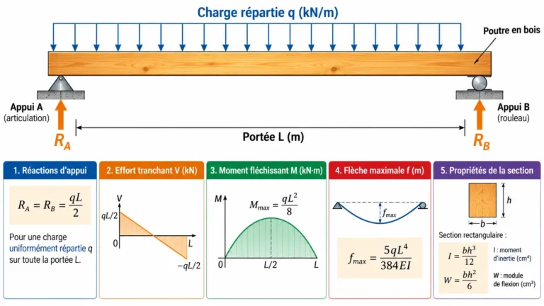 Calcul poutre bois sur 2 appuis : guide complet et exemple 5 Calcul poutre bois sur 2 appuis : guide complet et exemple