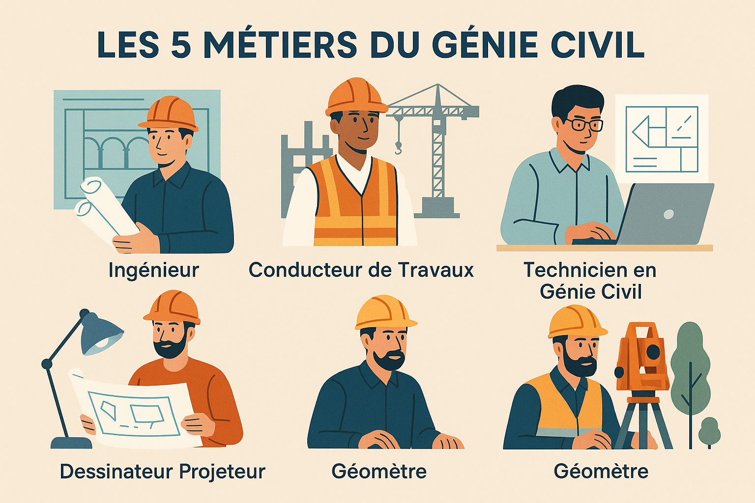 Le génie civil se divise en plusieurs branches principales :