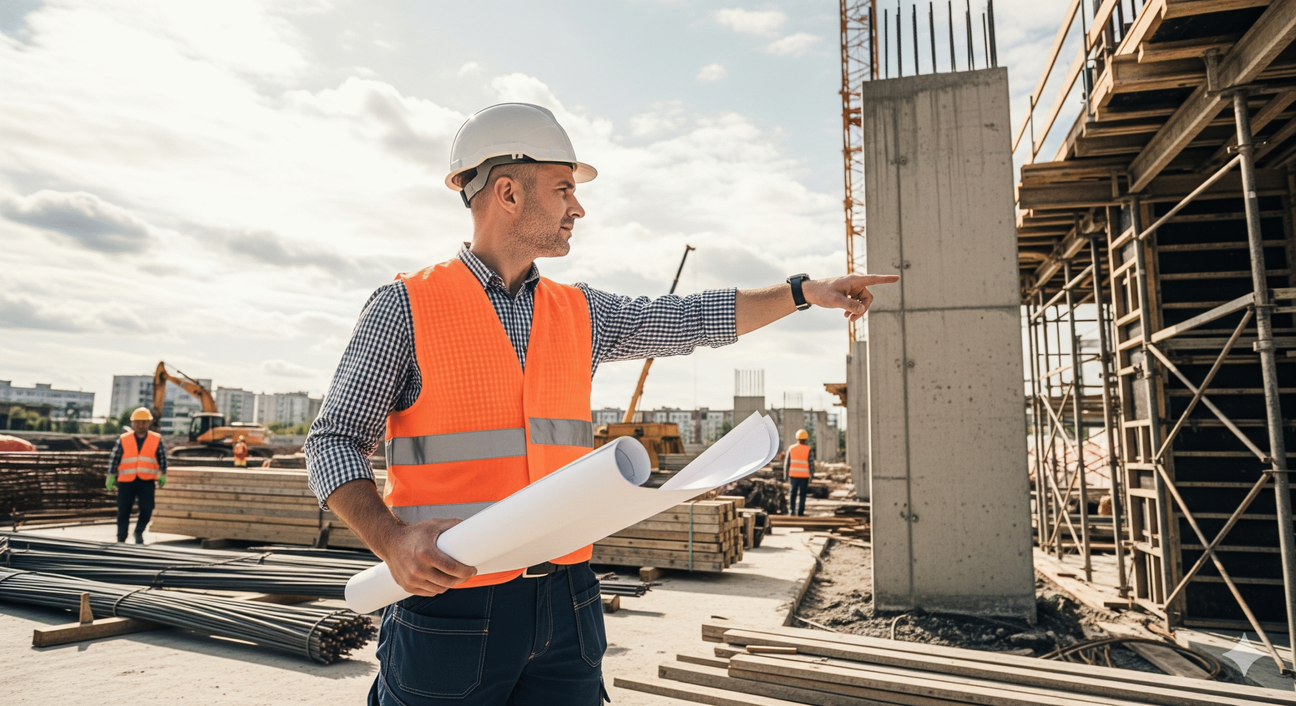 Ingénieur civil examinant des plans de construction sur un chantier
