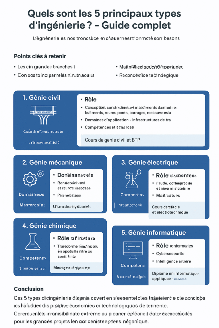 Quels sont les 5 principaux types d’ingénierie – Guide complet pour comprendre et choisir sa voie