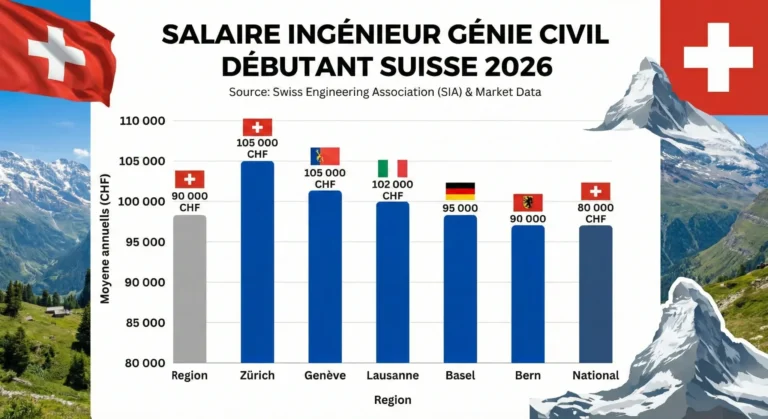 Graphique du salaire d'un ingénieur génie civil débutant en Suisse en 2026