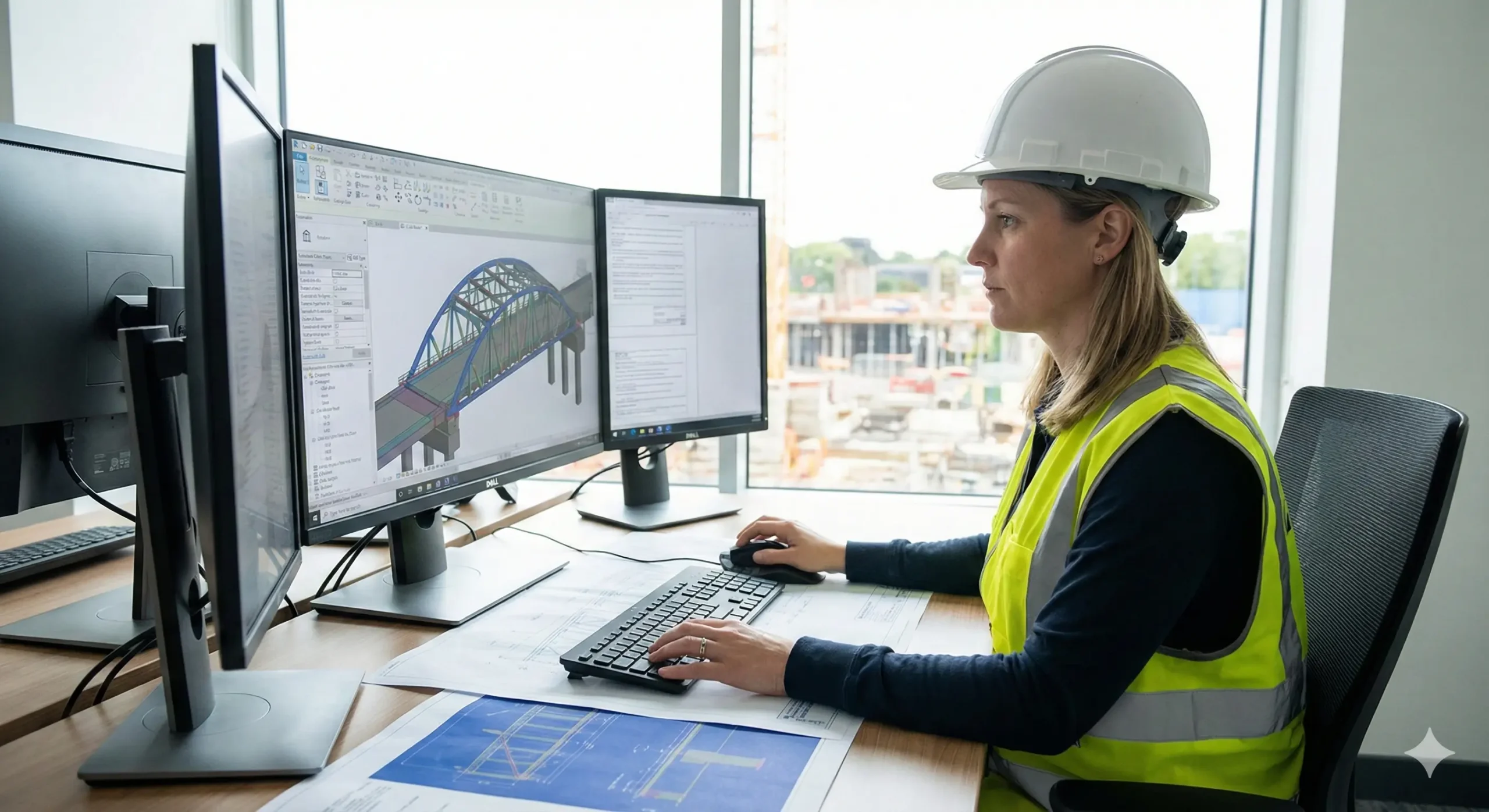 Ingénieur civil utilisant un logiciel de modélisation 3D sur ordinateur