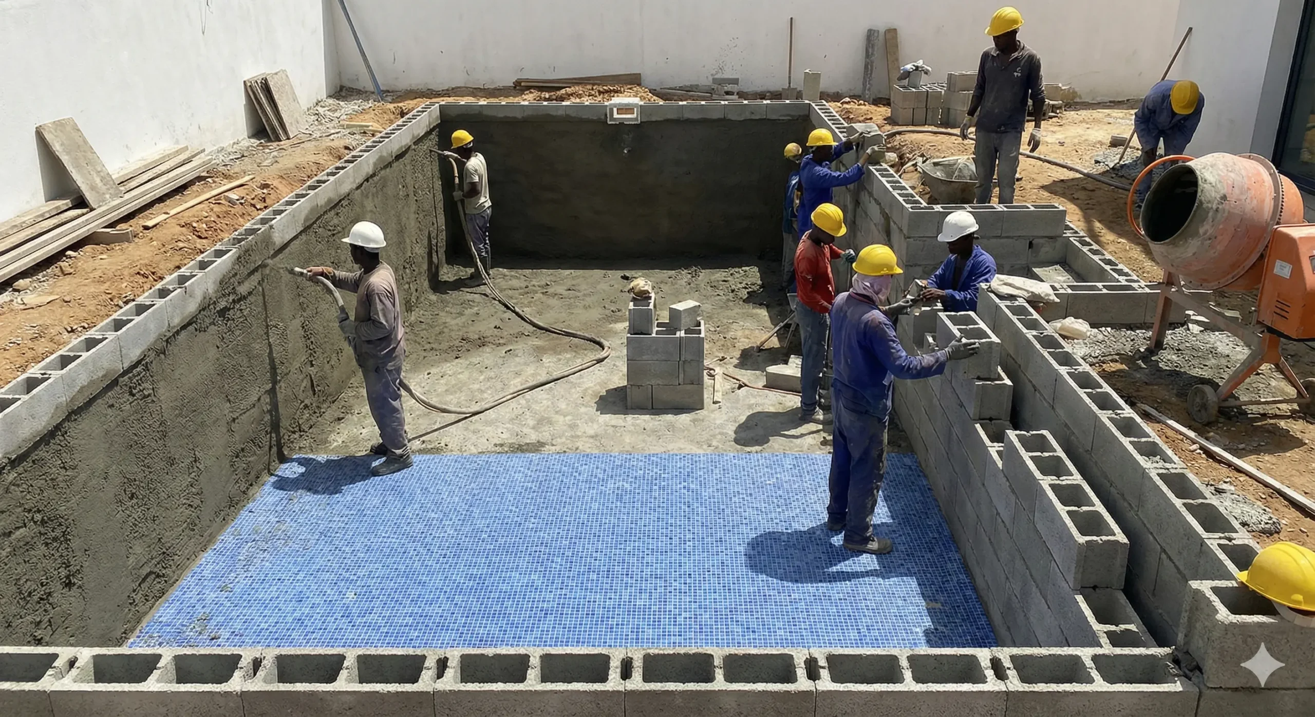Construction d'une piscine en béton projeté 8x4 mètres