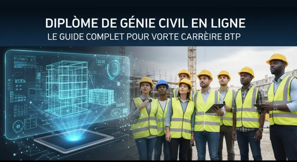 Étudiant en génie civil suivant une formation à distance sur son ordinateur portable, affichant un modèle BIM de pont