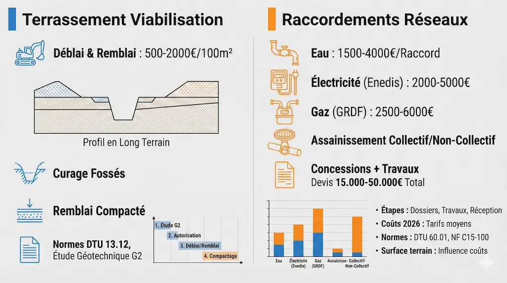 Équipements de terrassement et excavation pour la préparation d'un terrain en vue de sa viabilisation Équipements de terrassement et excavation pour la préparation d'un terrain en vue de sa viabilisation