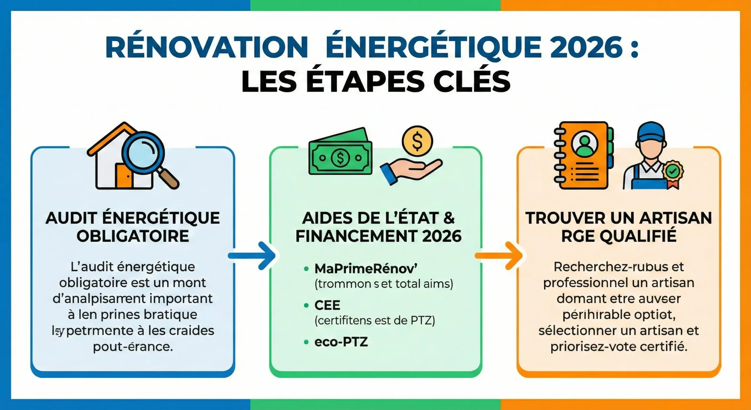 Infographie sur l'audit énergétique et aides pour rénovation RGE