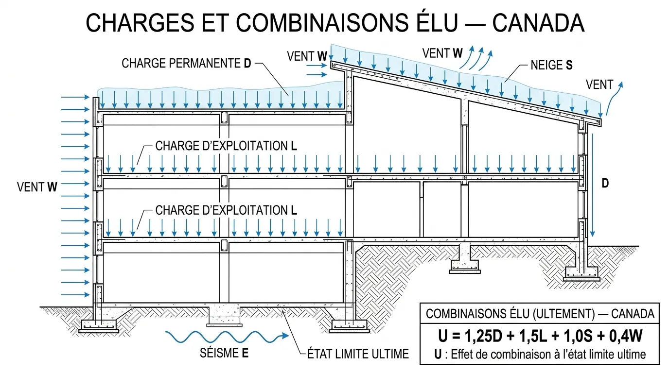 Charges permanentes, exploitation, neige, vent et séisme selon le CNB au Canada