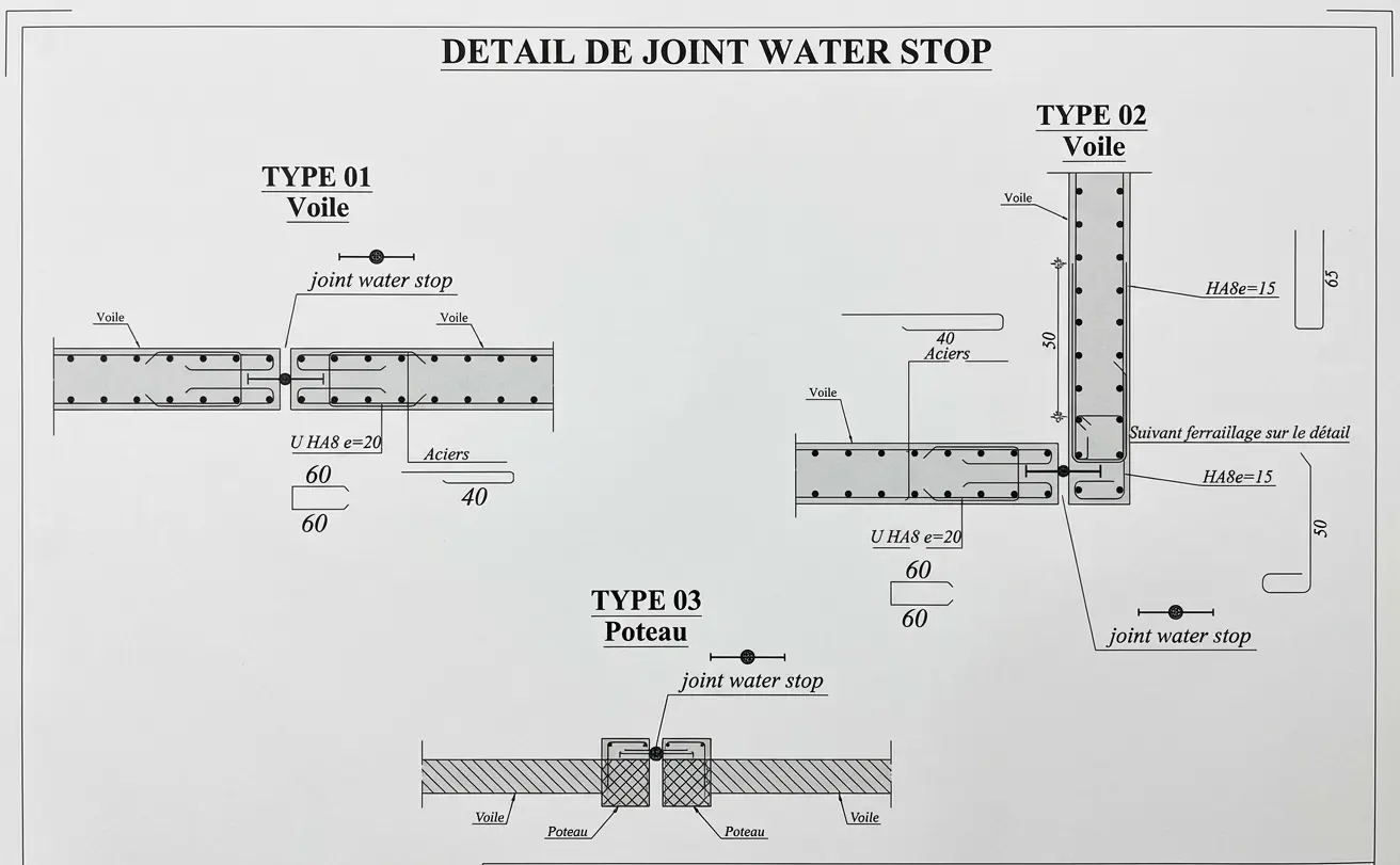 Exécution et pose du joint Waterstop sur chantier BTP