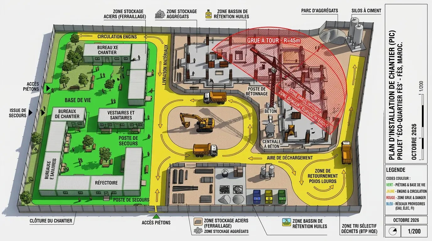 Plan d'installation de chantier PIC - Séparation des flux engins et piétons