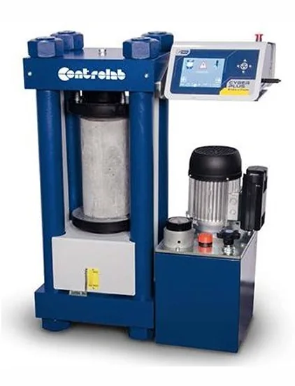 Presse hydraulique de laboratoire utilisée pour tester la résistance en compression des éprouvettes de béton